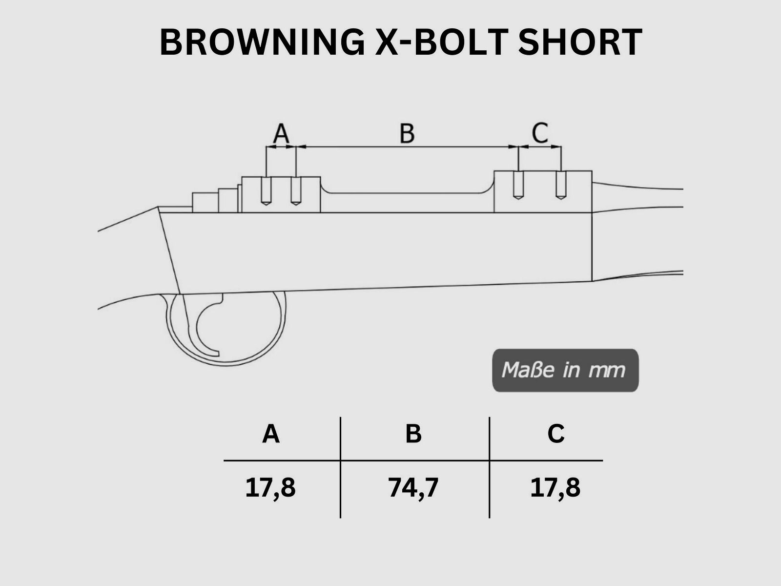Geweer Doc Picatinny Weaver STAHL rail voor BROWNING X-BOLT SA (Short Action)