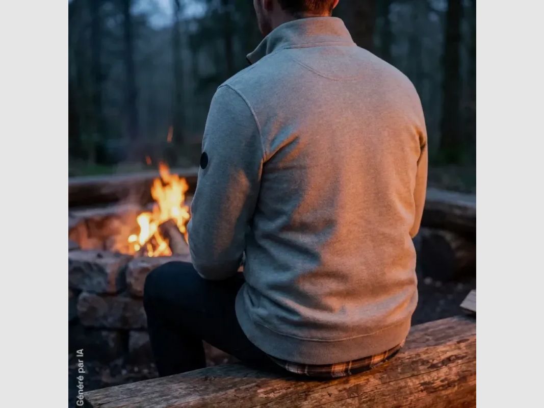 Men's Sweatshirt Saïka gray with zip collar and brushed interior, image 6 of 6