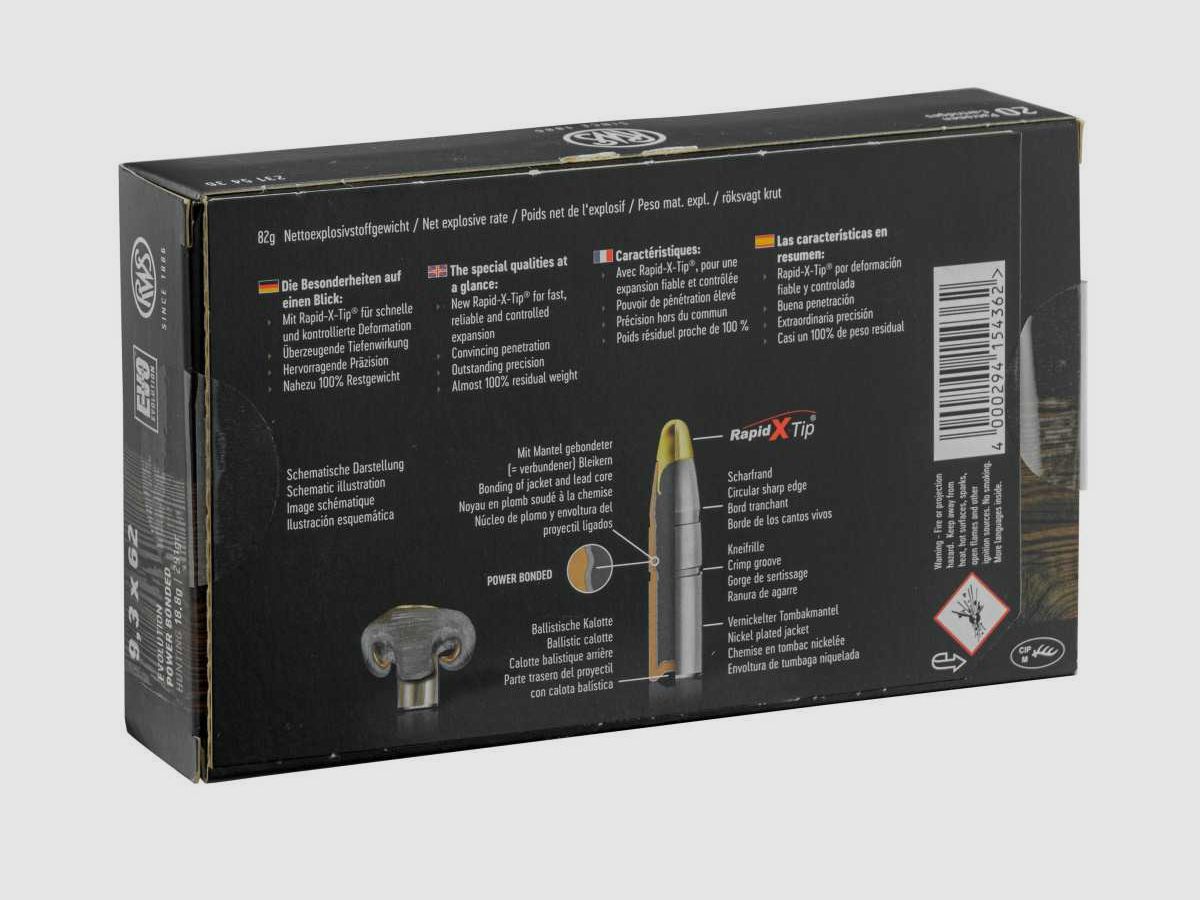 RWS 9.3x62 UNI Classic 293 gr / 19 g - RWS 9,3X62 UNI - 293 GR - 19 g BTE/20, afbeelding 4 van 10