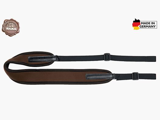 AKAH Gewehrriemen Universal Neopren superelastisch braunes Neopren mit schwarzem Gurtband