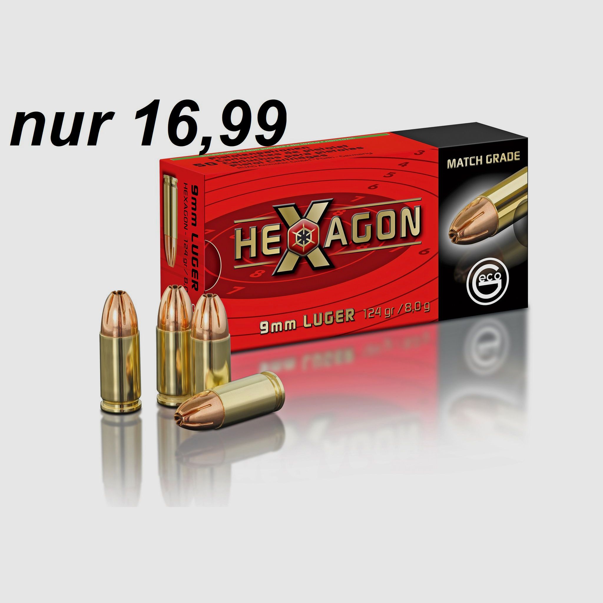 GECO HEXAGON 9mm Luger 9 mm 124gr °°°°°°°°°°°°°°°°°°
