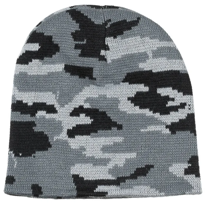 Knitted hat, "Beanie", camouflage (Black-White-Grey), finely knitted, image 2 of 2