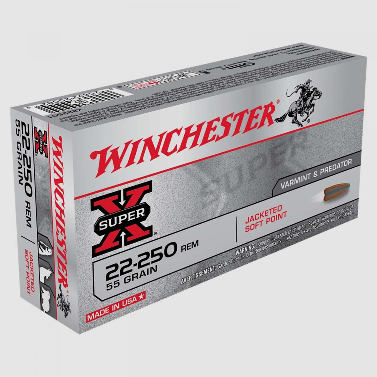 Winchester Super-X .22-250 Rem. 55GR JSP 20 cartucce