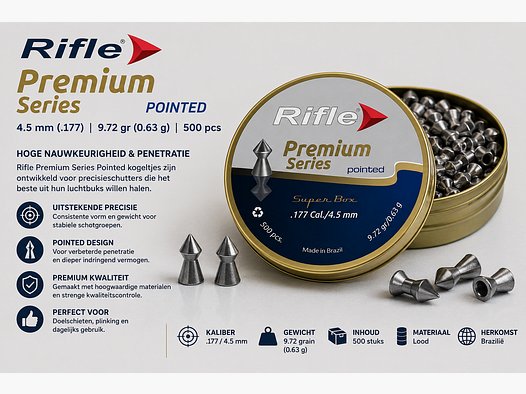 Rifle Premium Series Pointed Luchtbukskogeltjes 4.5 mm (.177) 9.72 gr – 500 stuks