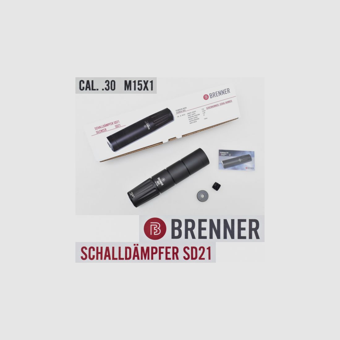 NEU !! BRENNER SD21 Schalldämpfer / Silencer / SD bis Kal .30 mit M15x1 Gewinde für nur 289,95 