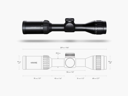 Zielfernrohr Hawke Airmax 2-7x32 AMX, 1 Zoll Tubus, AMX Absehen unbeleuchtet