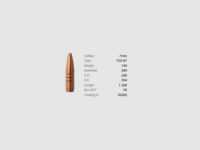 Proiettile Barnes 7mm/.284 140GR TSX BT 50 pezzi, immagine 1 di 2