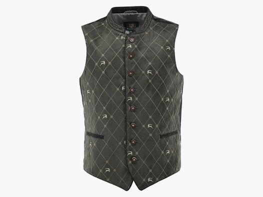 OS TRACHTEN Men's Vest Stand-Up Collar with Embroidery, 2 Pocket Flaps Olive