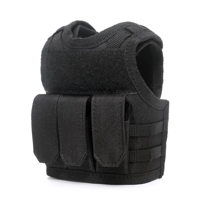 Mini giubbotto tattico con tasche frontali per bottiglia di birra / bottiglia di vino / thermos - Nero, immagine 3 di 7