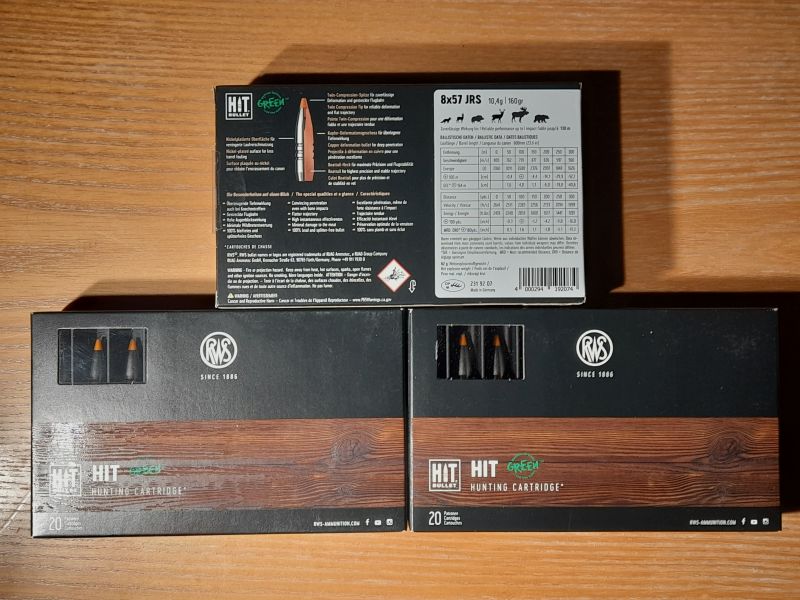 60 Jagdkugelpatronen im Kal. 8x57 IRS RWS HIT HUNTING Green 10,4g / 160gr, 1 LOS, NEU!