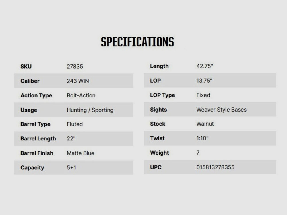 Mossberg Patriot Walnut 22" (22 pollici) .243Win