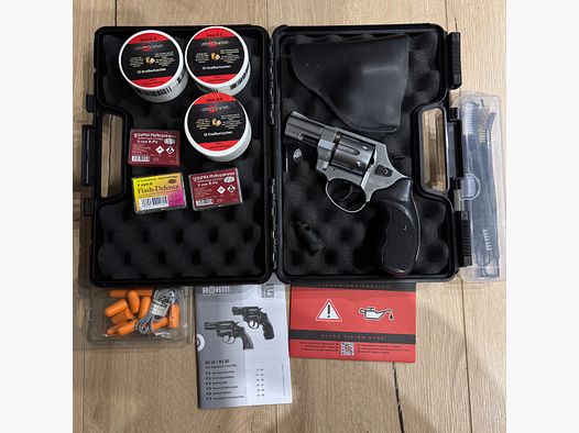 Röhm RG 89 Schreckschuss-Revolver im Komplett-Set! 123 Schuss 9mm / 17x Pfeffer 9mm / 7x Flash Defence 9mm / Holster