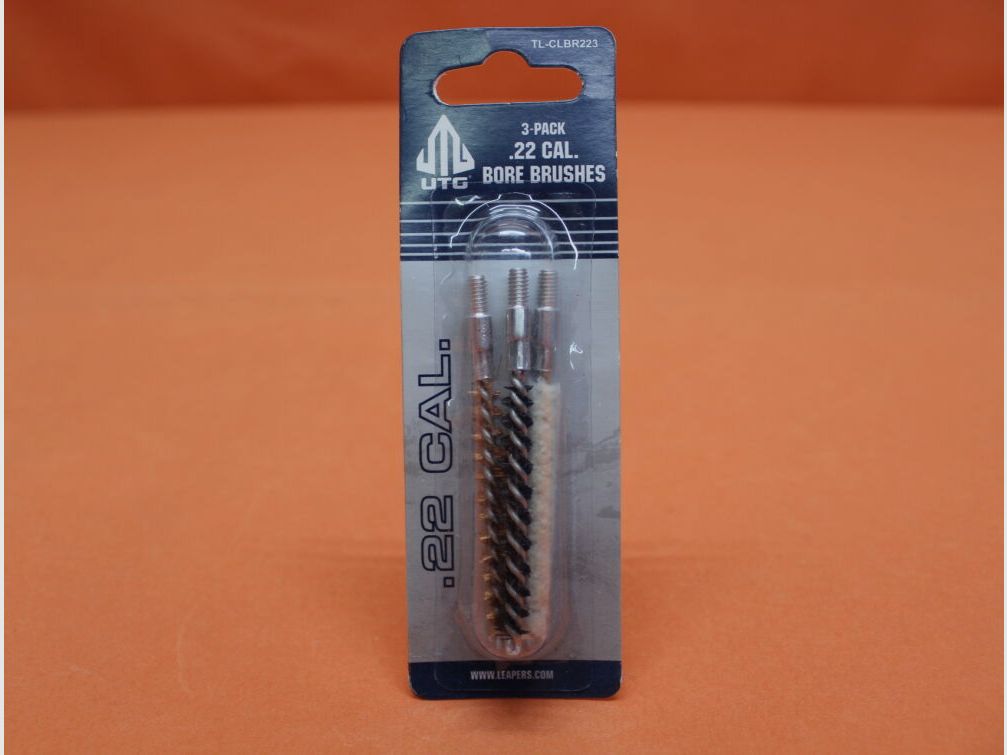 UTG - Leapers UTG Bore Brushes .22 (TL-CLBR223) filettatura 8-32 set da 3: panni di cotone / spazzola di bronzo / spazzola di nylon, immagine 1 di 2