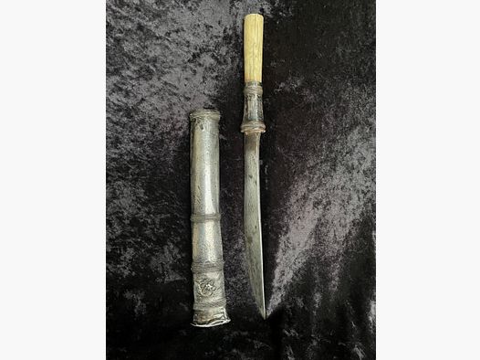 Antique Silver Dha Dagger – Myanmar (Burma) 19th century – Handle made of sea ivory/bone