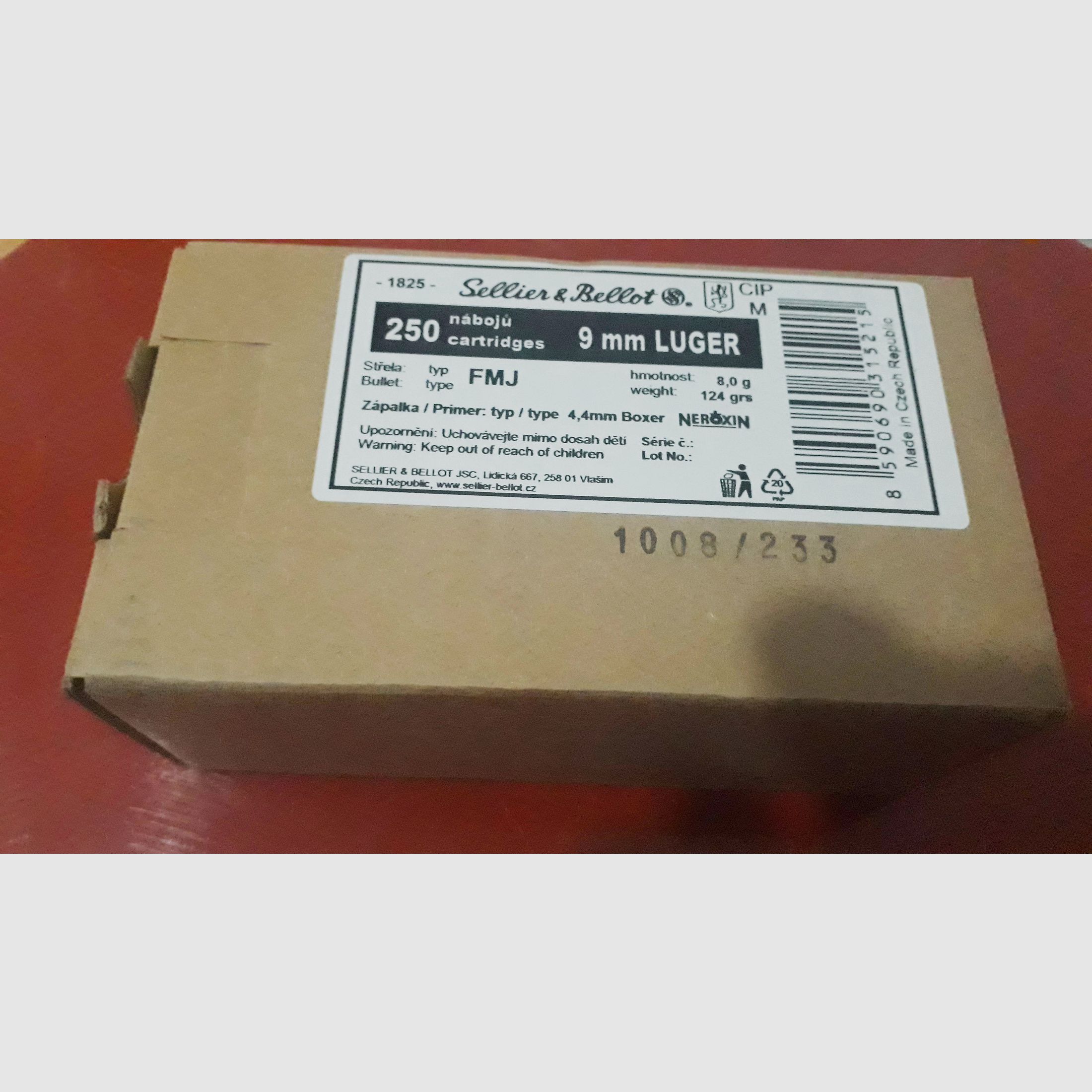 S&B Schüttepackung of 250 pieces FMJ 9mm Luger, 124 grs. 8 gr