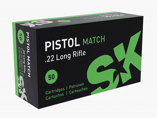 500 Schuss SK PISTOL MATCH .22 l.r. lfb 2,59g 40gr LRN Blei Rundkopf Wettkampfpatrone 286m/s Kurzwa