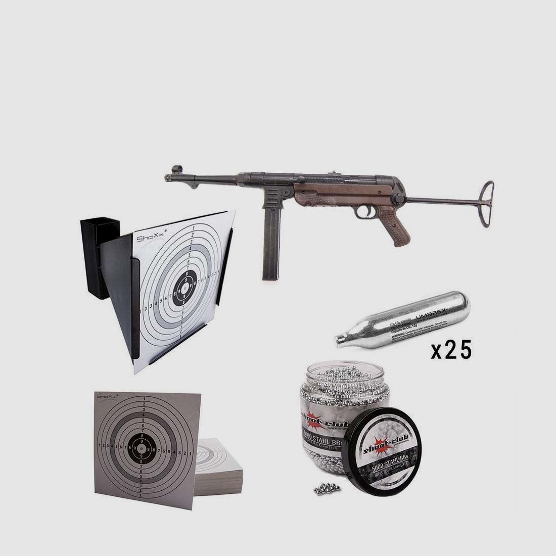 Rifle CO2 MP40 calibre 4,5mm BB - conjunto completo shoot-club