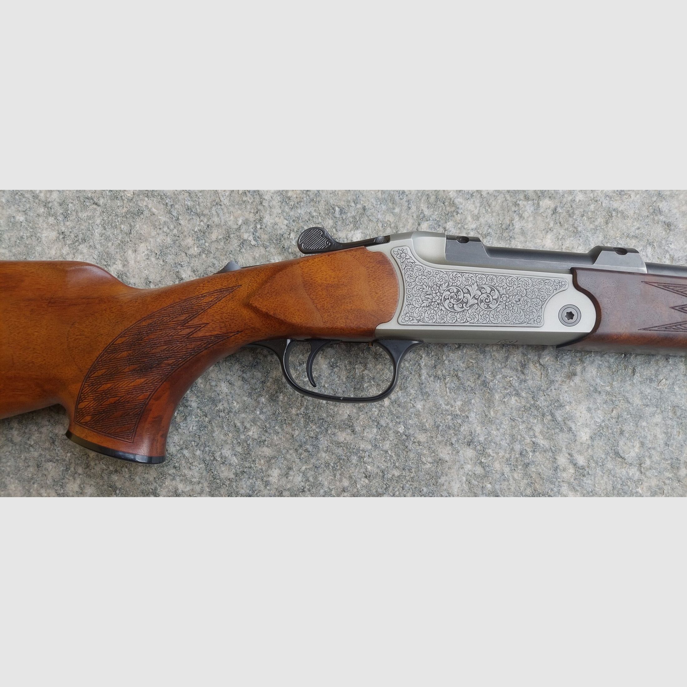 (B.N.) Over-and-under shotgun BLASER K95 cal. 8X68 luxury Yawag with deer antlers and Magna Port 2nd barrel K95 cal. 257 WBY riflescope Zeiss Diavary 2.5-10X50, image 3 of 6
