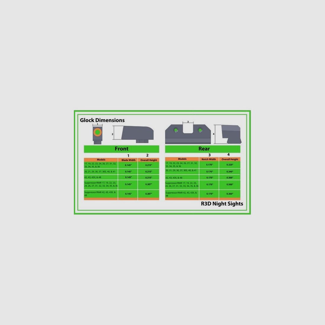 N-Visier R3D STD verde dot verde Glock 17-47, immagine 3 di 3