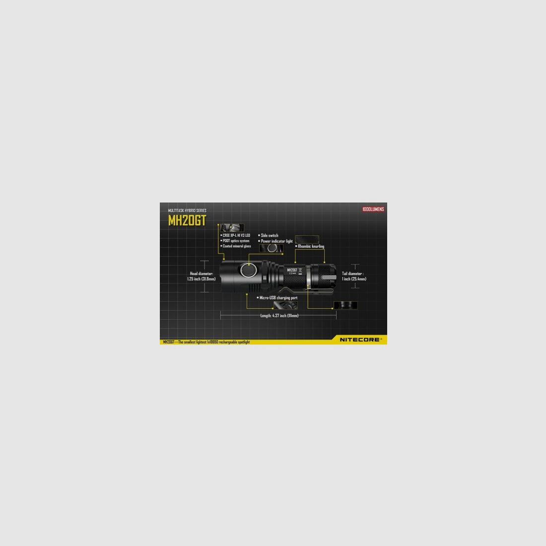 Nitecore MH20GT flashlight 1000 lumens, image 17 of 18