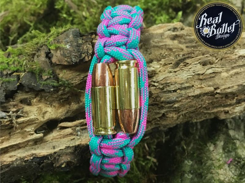 Realbullet Design Armband Bullet Twings Crazy Parachute Cord Kaliber 9 mm HP Handarbeit aus Originalpatronen