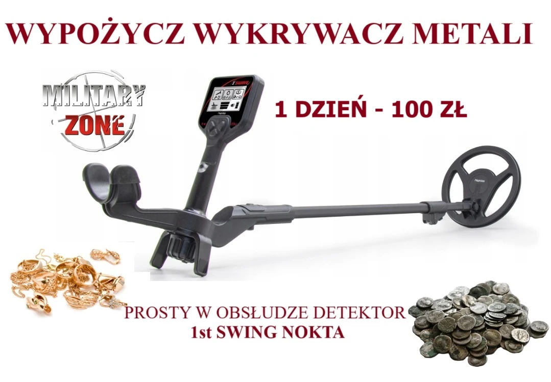 Wypożyczenie Wykrywacza Metali wysyłkowo na 1 dzień - 100 zł - Nokta 1st Swing 7"