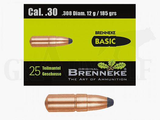 .308 / 7,62 mm 185 gr / 12,0 g Brenneke Basic Geschosse 25 Stück