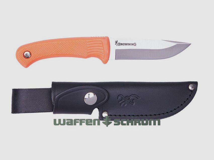 Browning Pro Hunter Fixed Rubber Fluo mit Lederscheide - Klingenlänge: 10cm