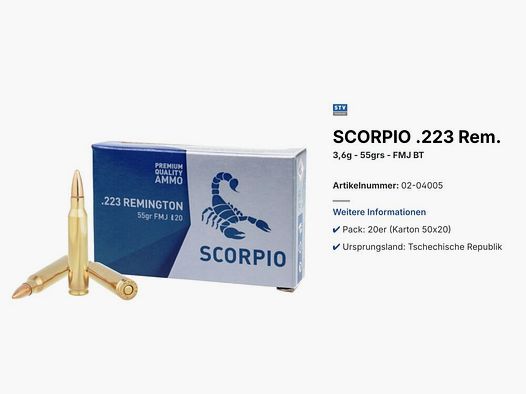 Scorpio STV 1.000 strzałów 3,6g - 55grs FMJ BT