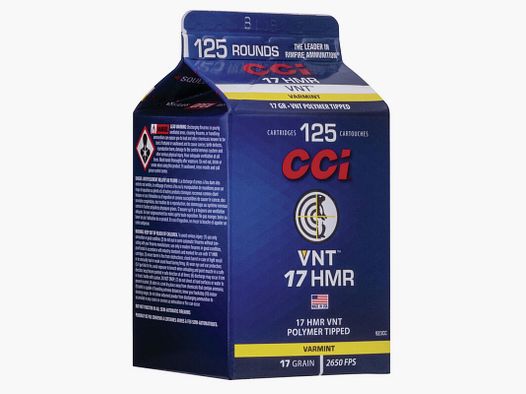 CCI VNT .17 HMR 17GR Polymer Tip 125 cartridges