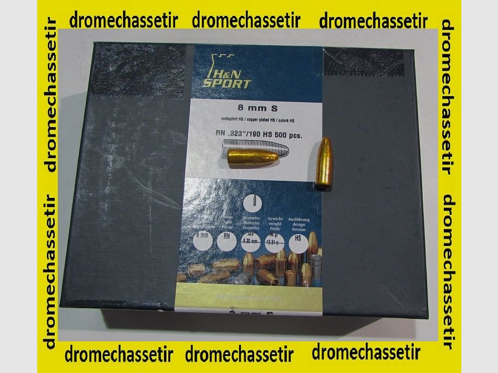 Doos van 500 kogels H&N, 8mm (0.323), 190 grains kopergeplateerd