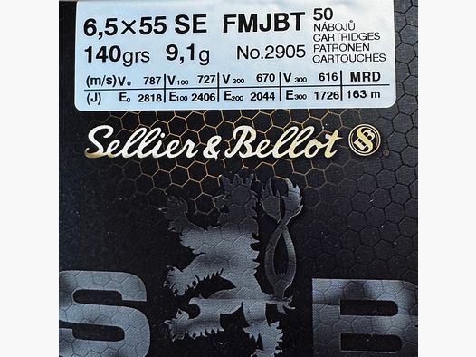 Sellier & Bellot 6,5x55SE FMJ – 140 grains 50 cartouches