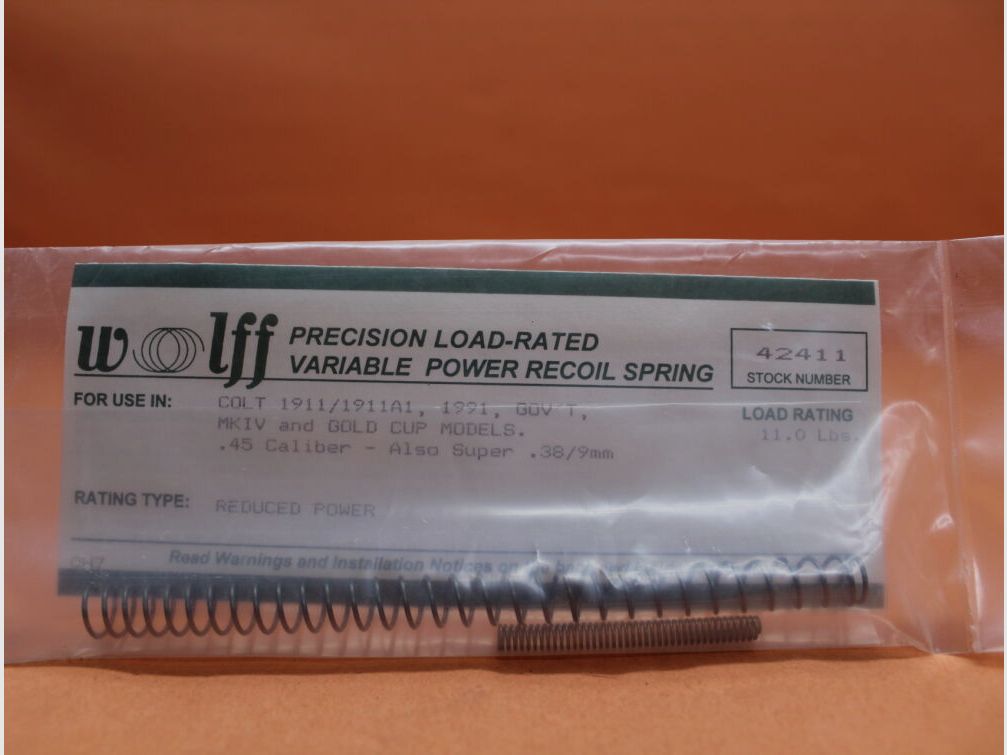 Wolff Colt 1911: Molla di chiusura Wolff 11 lbs. Potenza variabile, inclusa molla del percussore