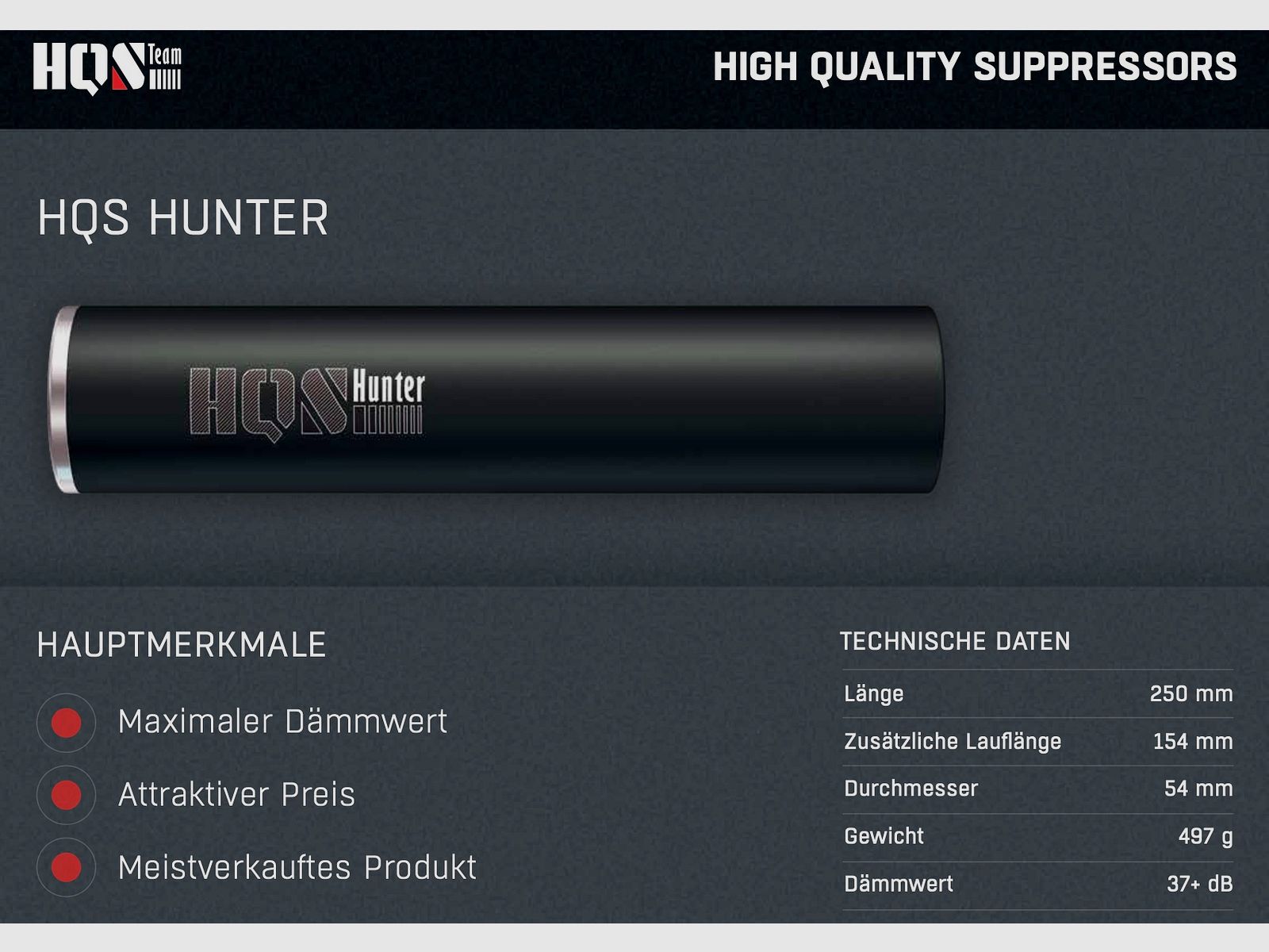 HQS silencer HUNTER caliber max. 7.62mm/.30 including Over Barrel adapter