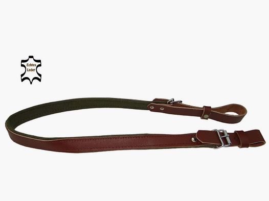 Gewehrriemen aus Leder und olivfarbenem Leinenstoff Leder, 111 cm lang €16.90