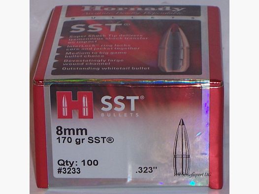 100St. HORNADY Geschosse 8mm(.323Dia.) - 170 - SST - #3233