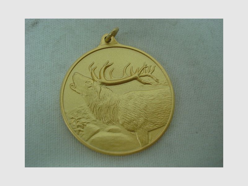 Jagdmedaille Hirsch-gold - 40 mm, Ring und Öse