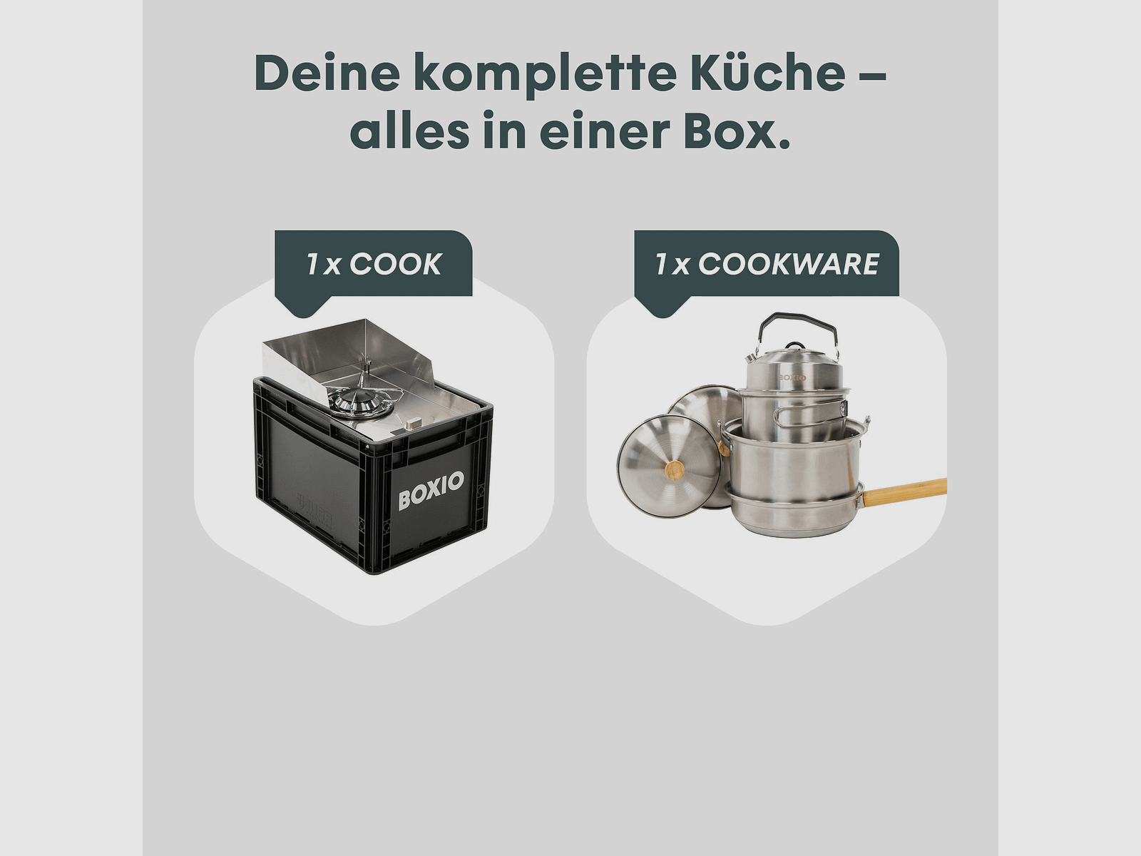 Mobiler Gaskocher mit Topfset I BOXIO COOK PLUS