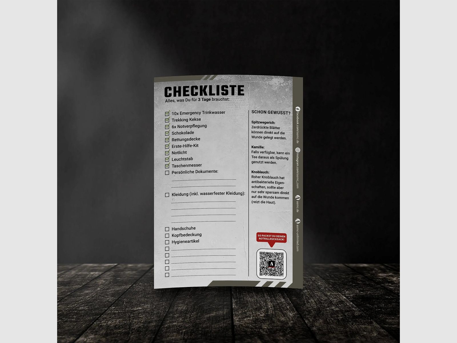 Checkliste Fluchtrucksack Small - 3 Tage