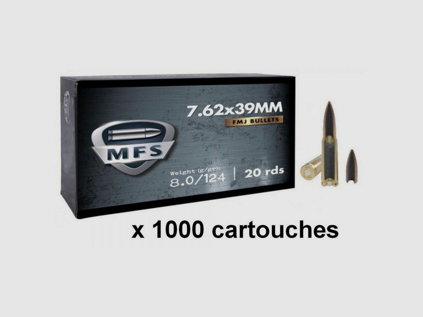 Munitions MFS Kal. 7,62×39 FMJ 124gr Messinghülsen – Packung mit 1000