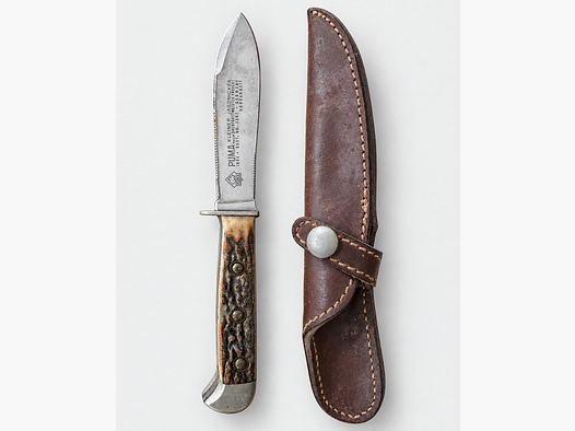 PUMA Jubiläumsmesser Waffen-Jung Stuttgart 1654–1979 – Hirschhorn + Lederscheide