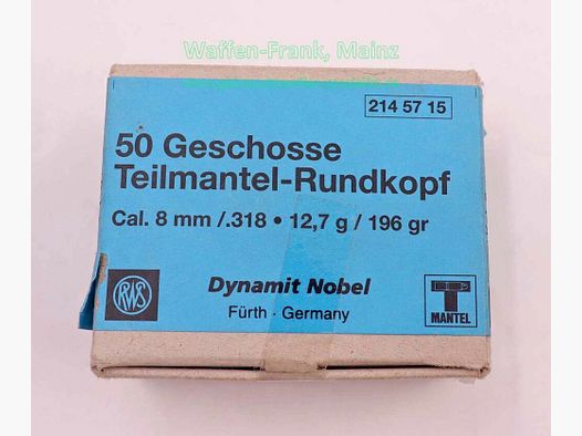RWS (WZd.Fa.Rottweil) Büchsengeschosse 8mm (.318) 12,7g (196gr.)