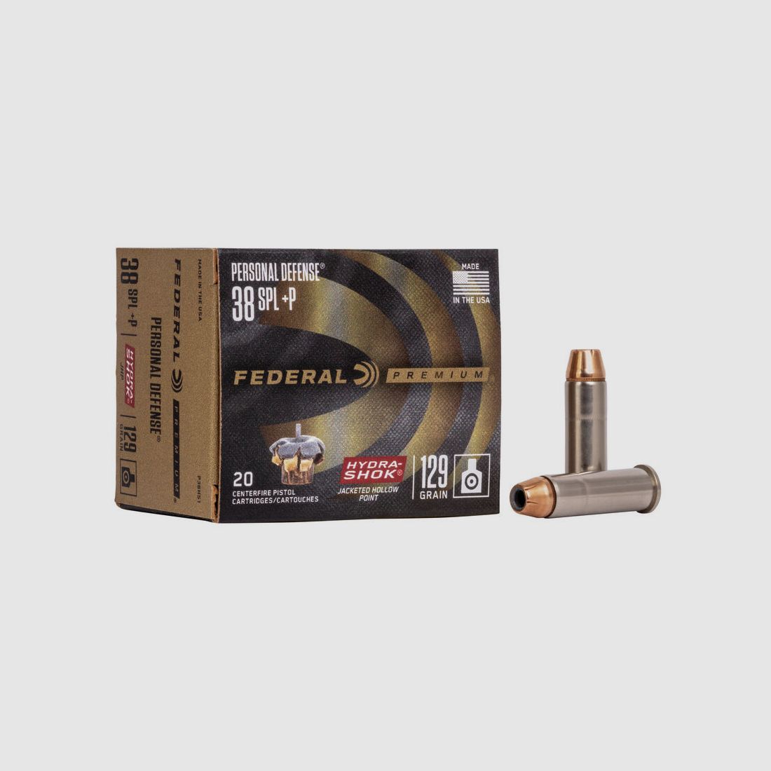 Federal Premium Personal Defense Hydra-Shok .38 Special 129GR JHP 20 cartouches
