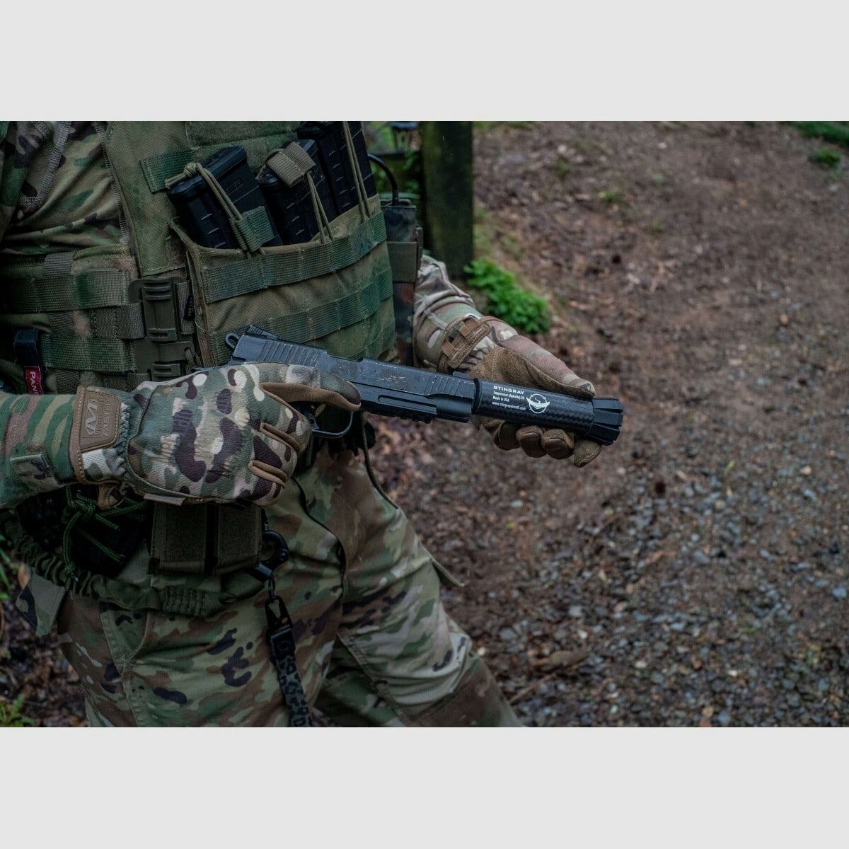 Stingray APKALLU S9 Silenciador de Airsoft de Fibra de Carbono con Reducción de Ruido | 14 mm CCW