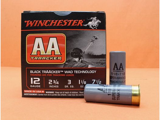 Winchester Patrone 12/70 Winchester 32g 2,4mm/ No.7,5 12x VE 25 = 300 Patronen (TRAACKER) schwarz