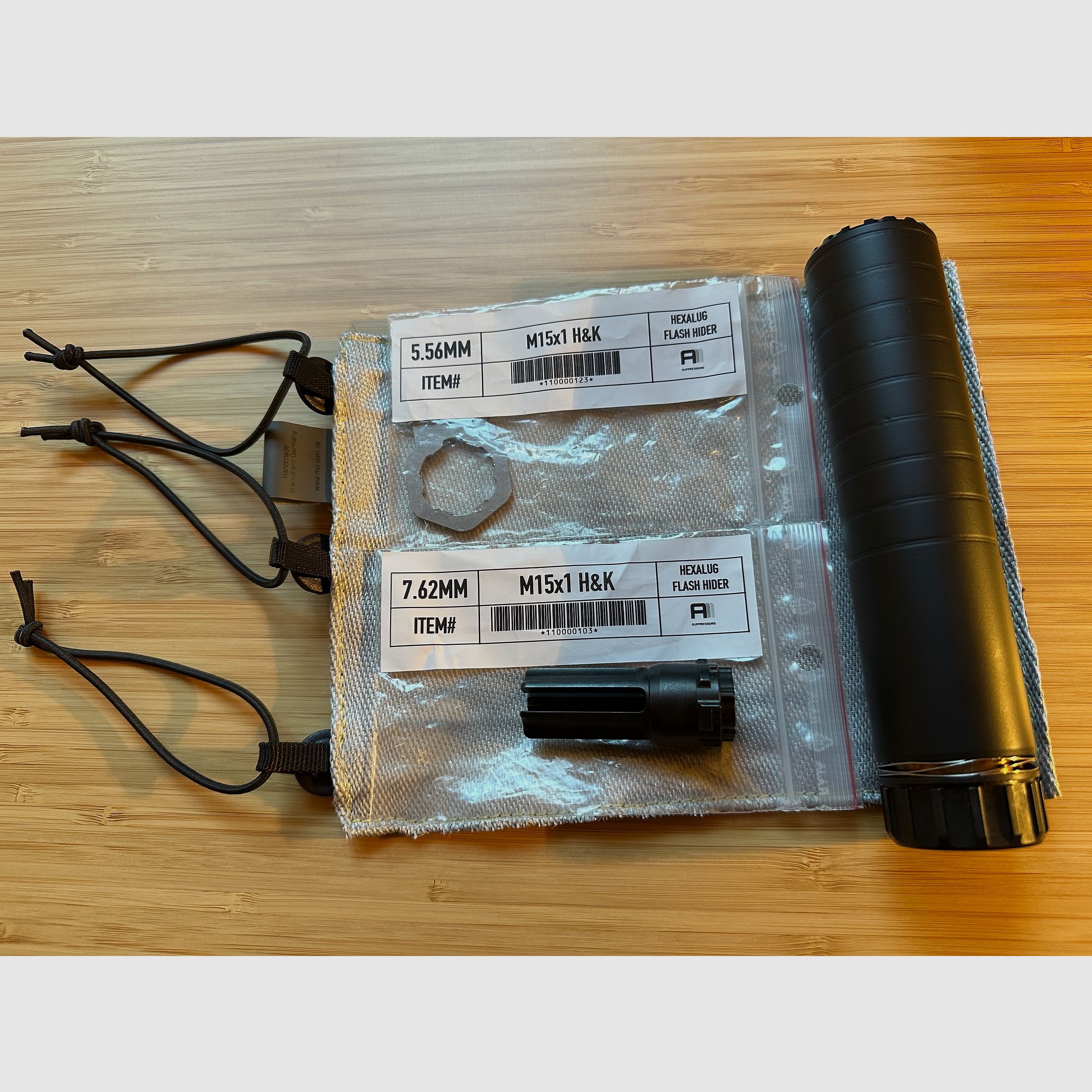 Acheron ACS E1 Hexalug 7,62mm Schalldämpfer + md-textil Hitzeschutz Schalldämpfer Cover