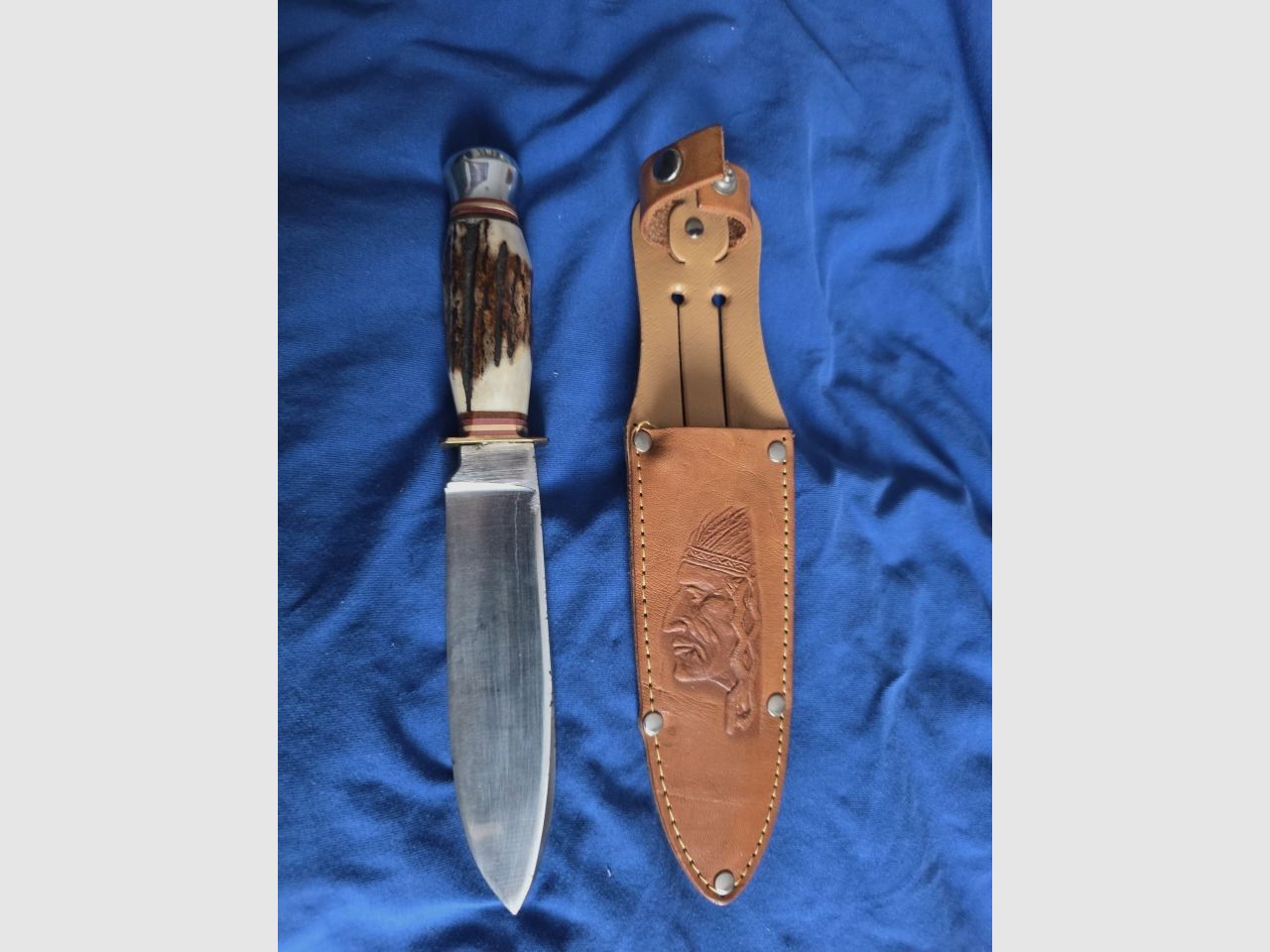Cuchillo de caza Solingen con mango de asta de ciervo acero inoxidable Drop-Point 10,1–13 cm + funda