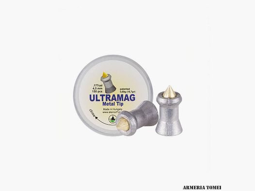 LUFTGEWEHRGESCHOSSE – SKENCO – ULTRAMAG METALLSPITZE KAL. 4,5 – 0,69G / 10,7 GR VERPACKUNG 150 ST.