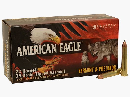 Federal American Eagle Varmint & Predator .22 Hornet 35GR Tipped Varmint 50 Patronen