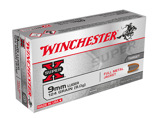 Winchester	 9mm Luger FMJ Winchester Super X Target 124grs - 50Stk
